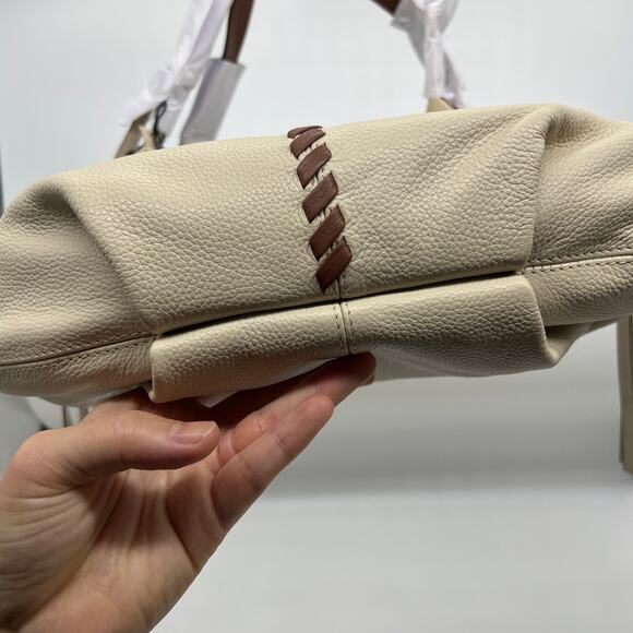 LODIS Womens Purse Medium Whipstitch Leather Tote Lacey Sand/Chestnut - Picture 10 of 14